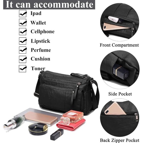 🆕  Volganik Rock PU Leather Shoulder Bag Women Black Soft Pocketbooks Purse - Picture 5 of 6